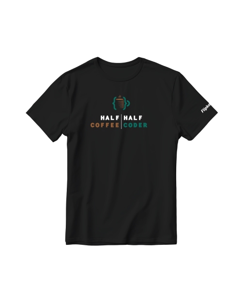 Half Half Coffee Coder Round Neck T-shirt - Black